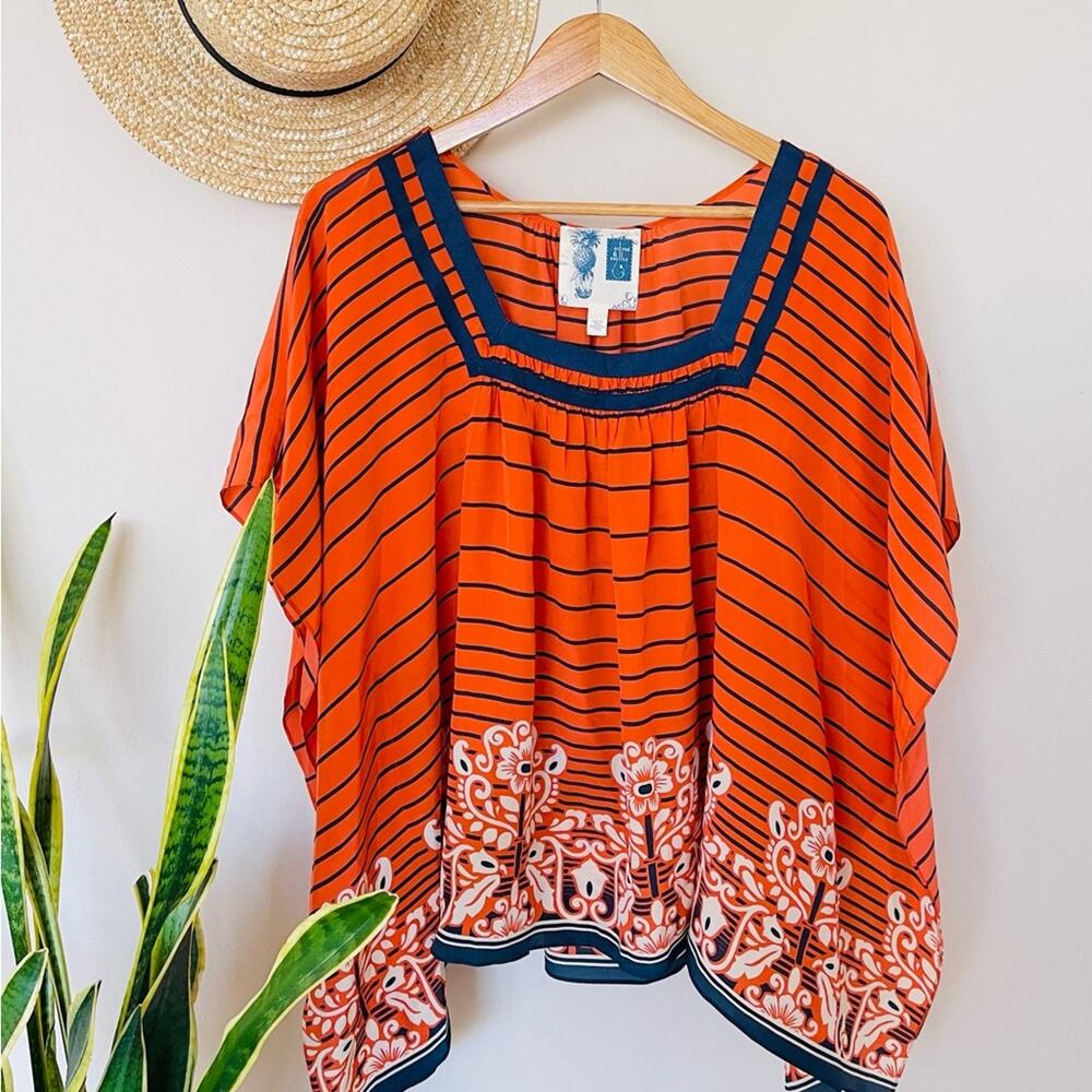 Anthropologie Edme & Esyllte Orange Silk Striped Kaftan Tunic Blouse